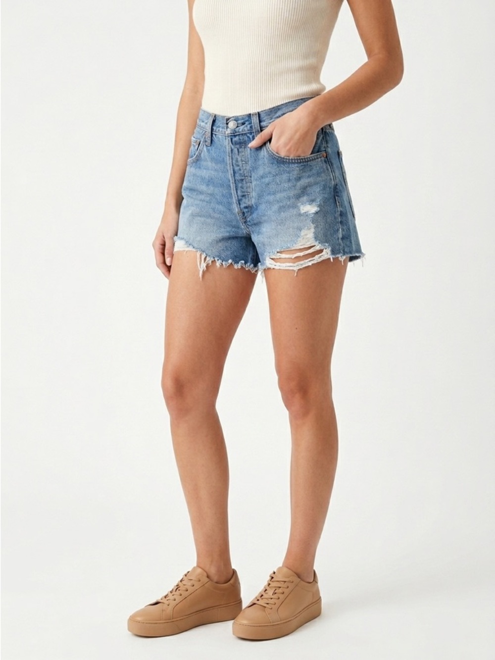 Aritzia Denim Forum 90s Vintage Cut-Off Shorts Button Fly Medium Wash Size 27